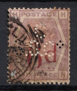 1883 6d on 6d Great Britain (Perfin)