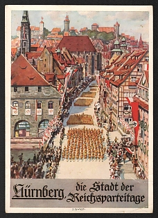 1937 'Nuremberg, the City of the Nazi Party Rallies' Nazi Propaganda Postcard