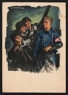 1933-1945 'Hitler Youth's Wartime Deployment Luftwaffenhelfer' Nazi Propaganda Postcard