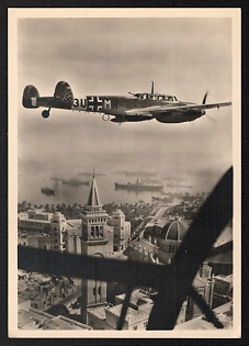 1943 'Messerschmitt Me 110 Over Tripoli' Airplane Nazi Propaganda Postcard