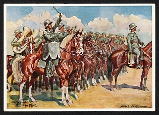1938 'Wehrmacht Mufik and Horse' Army Military Nazi Propaganda Postcard