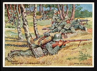 1938 'Wehrmacht Infantry with Light Machine Gun in Combat' Army Military Nazi Propaganda Postcard