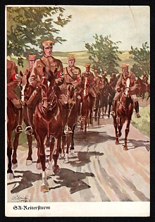 1943 'SA Cavalry Assault' Army Military Nazi Propaganda Postcard