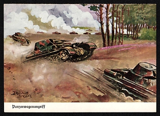1933-1945 'Armored Car Attack' Army Military Nazi Propaganda Postcard