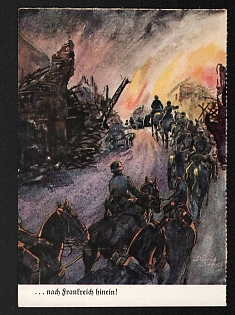 1933-1945 '... into France!' Army Military Nazi Propaganda Postcard