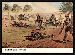 1933-1945 'Motorcycle Infantry in Combat' Army Military Nazi Propaganda Postcard
