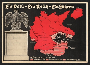 1938 'One People, One Reich, One Leader' Nazi Propaganda Postcard