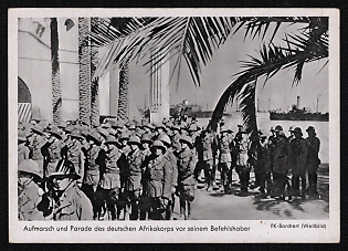 1933-1945 'Deployment and Parade of the German Afrika Korps before its Commander' Nazi Propaganda Postcard