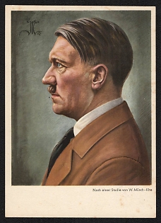 1940 'After a Study by W. Munch-Khe' Adolf Hitler Nazi Propaganda Postcard