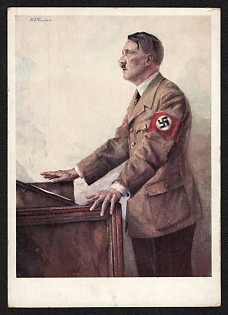 1933-1945 'After an Original Painting by H. J. Mann' Adolf Hitler Nazi Propaganda Postcard