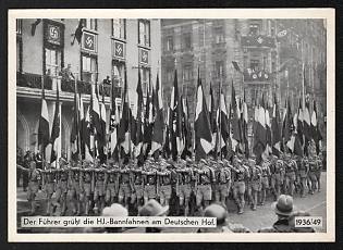 1936 'The Fuhrer Salutes the Hitler Youth Flags at the German Court' Nuremberg Rallies Reich Party Day (Reichsparteitag) Nazi Propaganda Postcard