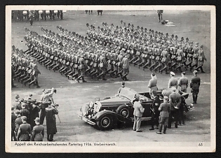 1936 'Roll Call of the Reich Labor Service. 1936 Party Congress. March Past' Nuremberg Rallies Reich Party Day (Reichsparteitag) Nazi Propaganda Postcard