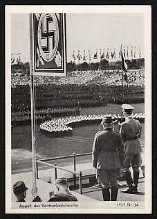 1937 'Roll Call of the Reich Labor Service' Nuremberg Rallies Reich Party Day (Reichsparteitag) Nazi Propaganda Postcard