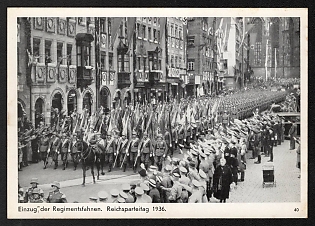 1936 'Entry of the Regimental Flags. Nuremberg Rally 1936' Nuremberg Rallies Reich Party Day (Reichsparteitag) Nazi Propaganda Postcard