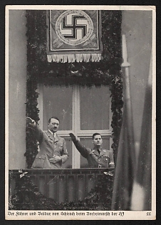 1936 'The Fuhrer and Baldur Von Schirach at the SS Parade' Nuremberg Rallies Reich Party Day (Reichsparteitag) Nazi Propaganda Postcard