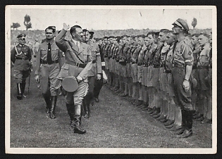 1935 'The Fuhrer's Inspection of the Hitler Youth at the Reich Party Rally in Nuremberg 1935' Nuremberg Rallies Reich Party Day (Reichsparteitag) Nazi Propaganda Postcard