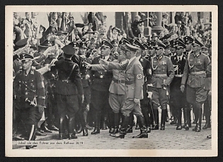 1938 'Jubilation for the Fuhrer in Front of the Town Hall' Nuremberg Rallies Reich Party Day (Reichsparteitag) Nazi Propaganda Postcard