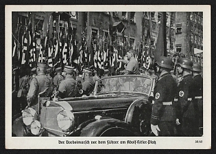 1938 'The Parade in Front of the Fuhrer at Adolf Hitler Square' Nuremberg Rallies Reich Party Day (Reichsparteitag) Nazi Propaganda Postcard