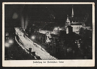 1937 'Torchlight Procession of the Political Leaders' Nuremberg Rallies Reich Party Day (Reichsparteitag) Nazi Propaganda Postcard