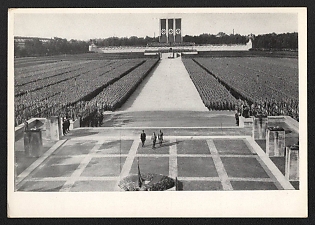 1934 'Reich Party Rally Nuremberg 1934 the Brown Army Honors its Comrades Who Fell in the World War' Nuremberg Rallies Reich Party Day (Reichsparteitag) Nazi Propaganda Postcard