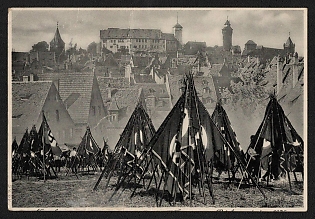 1935 'German Flags in the City' Nuremberg Rallies Reich Party Day (Reichsparteitag) Nazi Propaganda Postcard