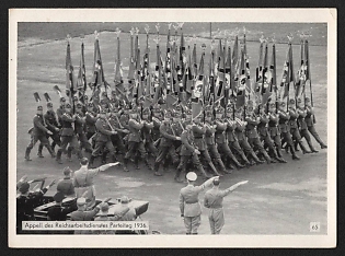 1936 'Roll Call of the Reich Labor Service. 1936 Party Rally' Nuremberg Rallies Reich Party Day (Reichsparteitag) Nazi Propaganda Postcard