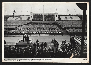 1938 'Roll Call of the Hitler Youth in the Main Arena of the Stadium' Nuremberg Rallies Reich Party Day (Reichsparteitag) Nazi Propaganda Postcard