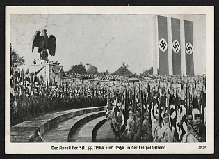 1938 'Roll Call of the Sa, SS, NSKK, and Nsfk in the Luitpold Arena' Nuremberg Rallies Reich Party Day (Reichsparteitag) Nazi Propaganda Postcard