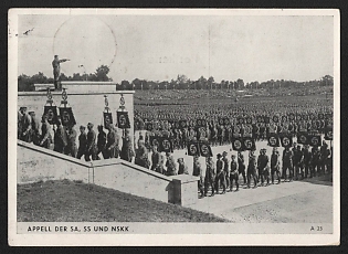 1935 'Roll Call of the Sa, SS, and NSKK' Nuremberg Rallies Reich Party Day (Reichsparteitag) Nazi Propaganda Postcard