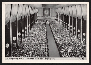 1933-1945 'Rally of the National Socialist Women's League in the Congress Hall' Nuremberg Rallies Reich Party Day (Reichsparteitag) Nazi Propaganda Postcard