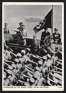 1938 'March Past of the Sa, NSKK, Nsfk, and SS before the Fuhrer' Nuremberg Rallies Reich Party Day (Reichsparteitag) Nazi Propaganda Postcard