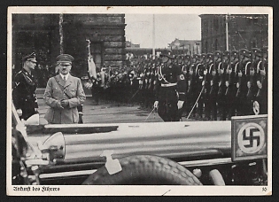 1938 'Arrival of the Fuhrer' Nuremberg Rallies Reich Party Day (Reichsparteitag) Nazi Propaganda Postcard