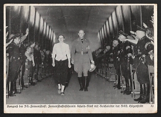 1938 'Congress of the National Socialist Women's League: Women's League Leader Scholtz-Klink with Reich Leader of the National Socialist Women's League Hilgenfeldt' Nuremberg Rallies Reich Party Day (Reichsparteitag) Nazi Propaganda Postcard