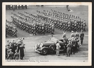 1936 'Roll Call of the Reich Labor Service, Party Congress 1936. March Past' Nuremberg Rallies Reich Party Day (Reichsparteitag) Nazi Propaganda Postcard
