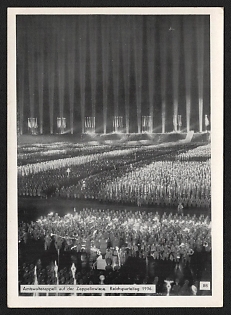 1936 'Official Roll Call on the Zeppelin Meadow Reich Party Rally 1936' Nuremberg Rallies Reich Party Day (Reichsparteitag) Nazi Propaganda Postcard