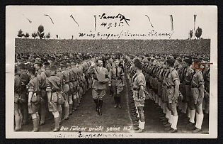 1933-1945 'The Fuhrer digs his HJ' Nuremberg Rallies Reich Party Day (Reichsparteitag) Nazi Propaganda Postcard