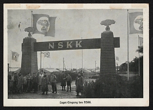 1938 'Camp Entrance of the Nazi Party of the People (NSKK)' Nuremberg Rallies Reich Party Day (Reichsparteitag) Nazi Propaganda Postcard