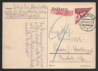 1943 (27 Jun) Third Reich, Germany, Postal Stationery Postcard from Cottbus to Poznan (Poland) franked with bisect 12pf