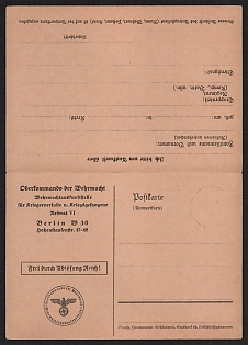 1933-45 Third Reich, Germany, Wehrmacht High Command, Wehrmacht Information Service on Military Casualties and Prisoners of War, Military Postal Stationery Postcard