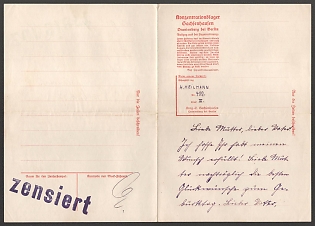 1937 (2 Jul) Sachsenhausen Concentration Camp (Oranienburg near Berlin) Censorship Stampless Postcard