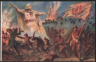 1914-1918 Czechoslovakia, Pro-Military Propaganda, 'God's Warriors', WWI Caricature Postcard