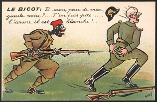 1914-1918 France, Anti-Germany Propaganda, 'Are You Afraid of the Black Tail Don't Worry', WWI Caricature Postcard