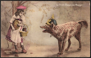 1914-1918 France, Anti-Germany Propaganda, 'Little Red Riding Hood', WWI Caricature Postcard