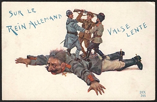 1914-1918 France, Anti-Germany Propaganda, 'On the German Kidney Slow Waltz', WWI Caricature Postcard