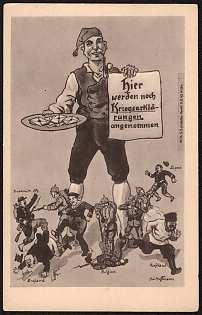 1914-1918 Germany, Anti-Antanta Propaganda, 'Declarations of War are Still Being Accepted Here', WWI Caricature Postcard