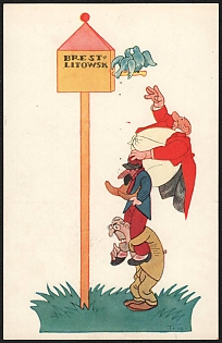 1914-1918 Germany, Anti-Antanta Propaganda, 'Brest Litovsk', WWI Caricature Postcard
