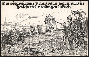 1914-1918 Germany, Anti-France Propaganda, 'The Victorious French Retreated to Secure Positions', WWI Caricature Postcard