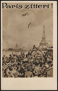 1914-1918 Germany, Anti-France Propaganda, 'Paris Trembles!', WWI Caricature Postcard