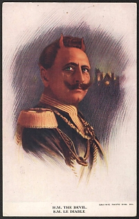 1914-1918 Great Britain, Anti-Germany Propaganda, 'H.m. the Devil. S.m. Le Diable', WWI Caricature Postcard