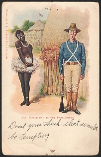 1914-1918 Great Britain, Anti-United States Propaganda, 'Uncle Sam in the Philippines', WWI Caricature Postcard